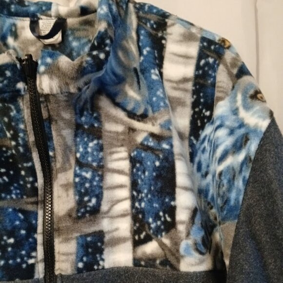 New Fleece Mock neck Sweatshirt XXL Blue Gray Owls contrast Full zip 2 pockets - Picture 3 of 11